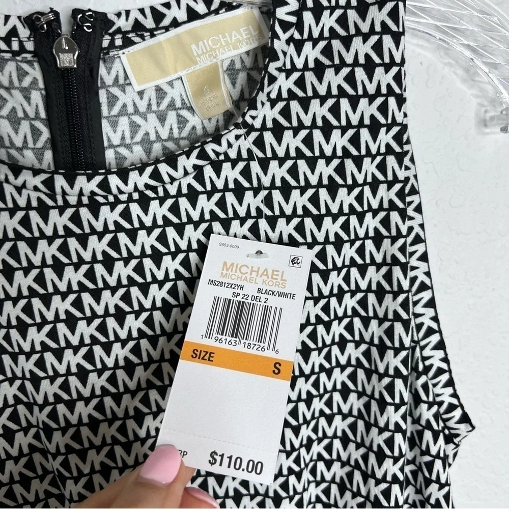 Michael Kors Dress Women Small Logo Black White MK Mini Sleeveless Monogram C5